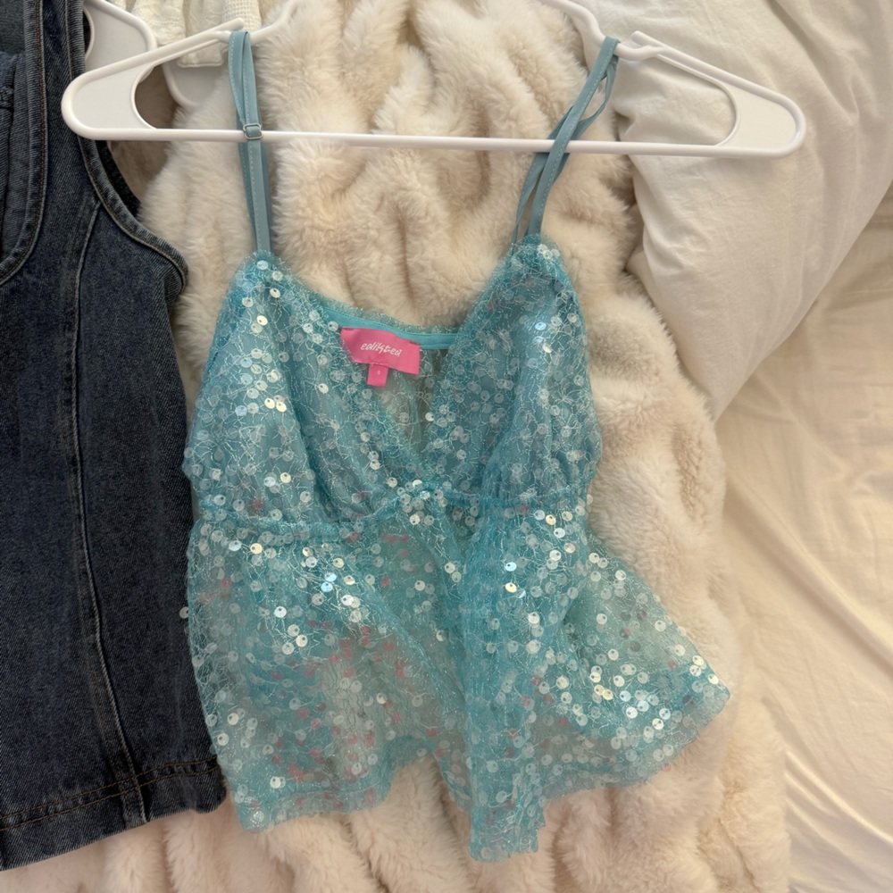 Edikted Blue Sequin Top